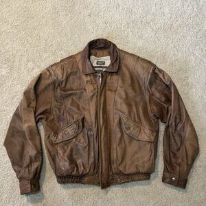 Vtg Adventure Bound Leather Bomber Aviator Pilot Jacket Thinsulate Medium Brown